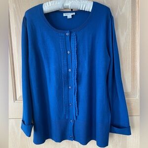 Pendleton Women's Blue Cardigan with Pleated Front Trim